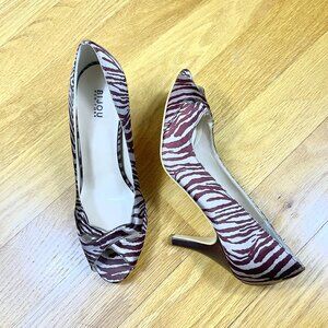 Bijou NY Heels Zebra Stripe Brown Cream Peep Toe  (9)